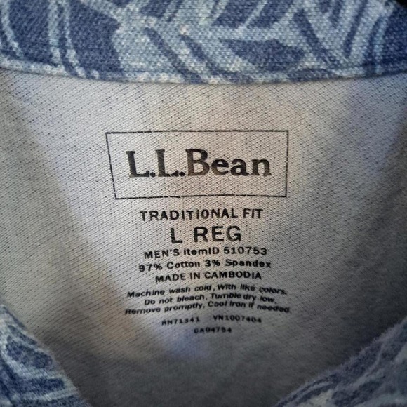 L.L. Bean‎ Traditional Fit Polo Blue Leaf Design Short Sleeve Size Large - Picture 4 of 5